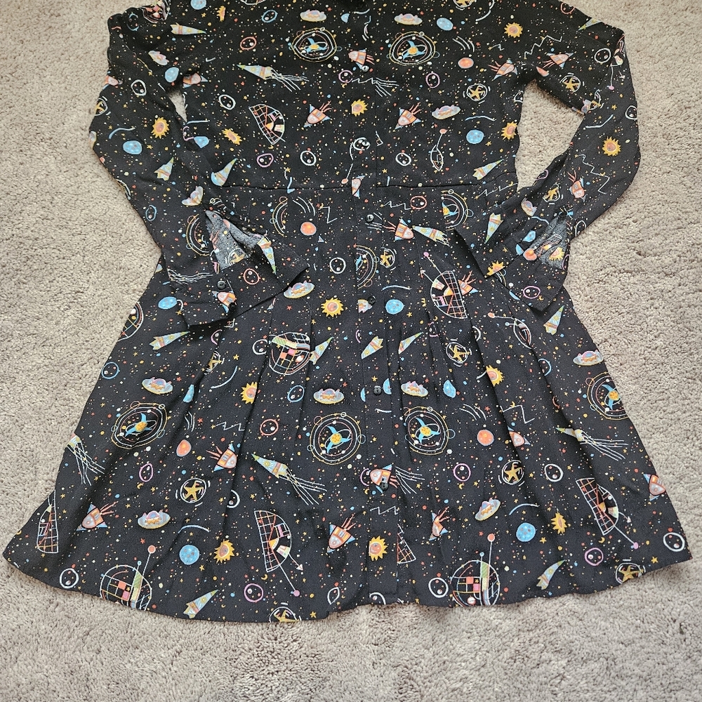 & Other Stories Black Galaxy Space Shirt Dress Size 12 Space Science Nerd Dress - Picture 5 of 7